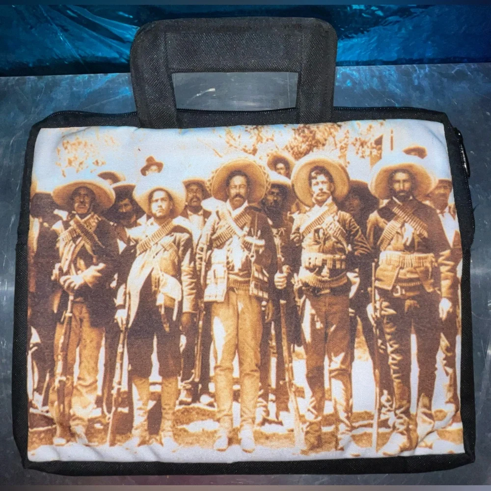 Small Computer Bag with a Historical Print of Pancho Villa & his Gang.